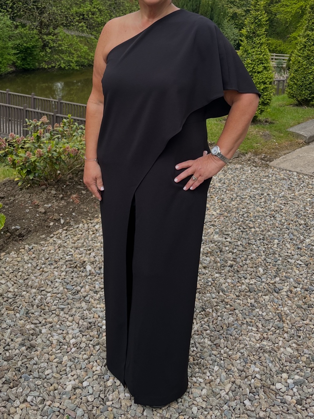 Adrianna Papell One Shoulder Black Wide Leg Jumpsuit ,size 16